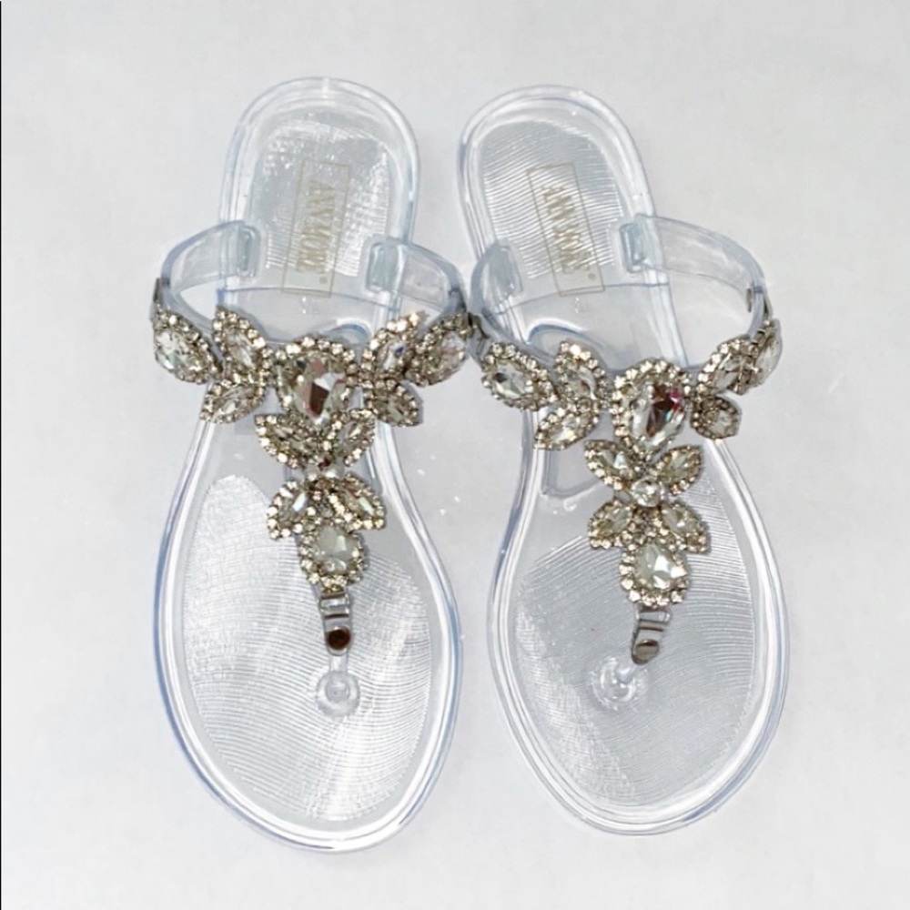 Bejeweled Thong Clear Sandal